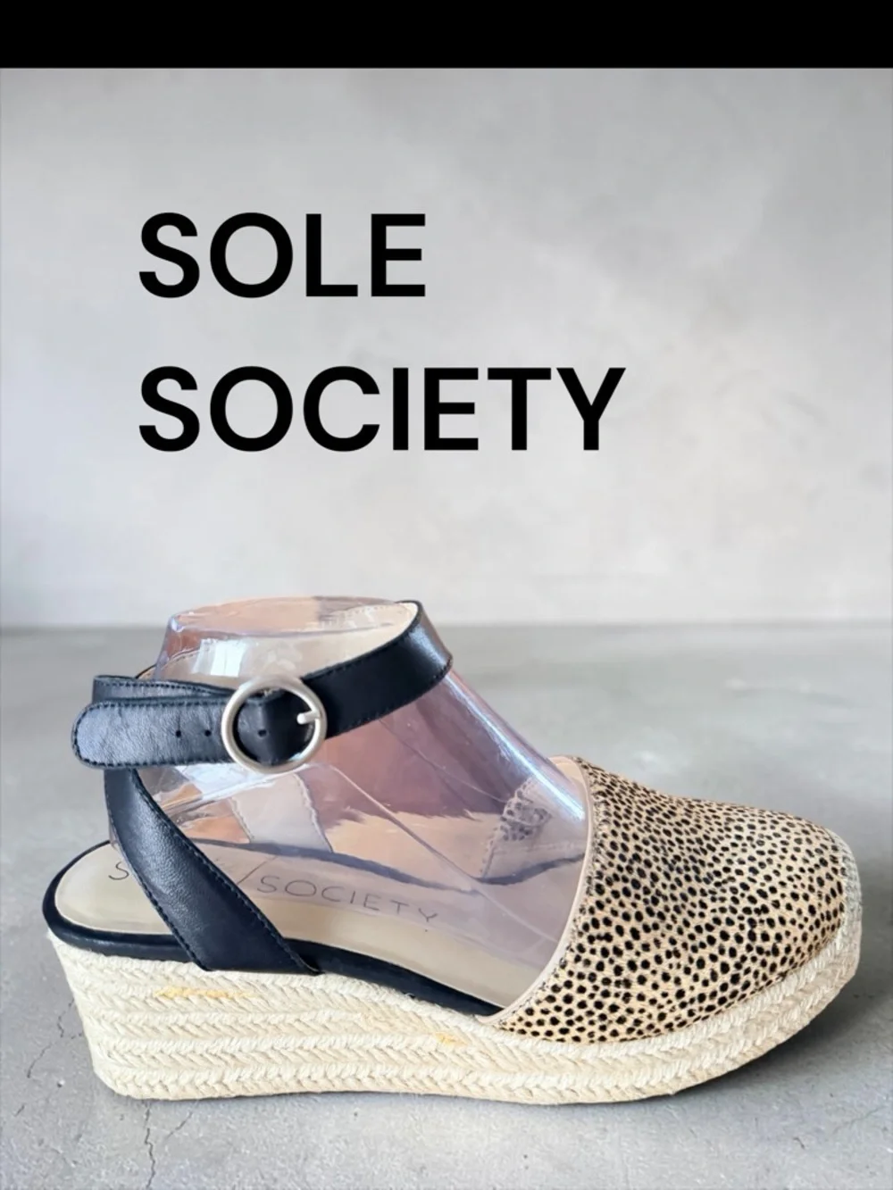 Sole Society Espadrille Wedge Sandals Cheetah Print Calf Hair Ankle Strap Sze 9